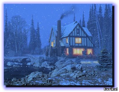 заснеженный коттедж, домик в лесу под снегом, заставка
